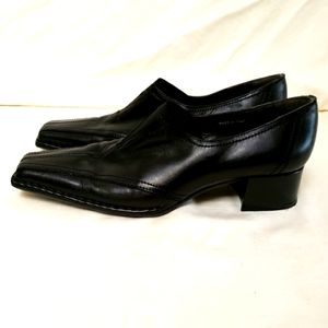 Ingledews Vintage Loafer Leather Black Square Toe Wood Heel Women Classic UK 40